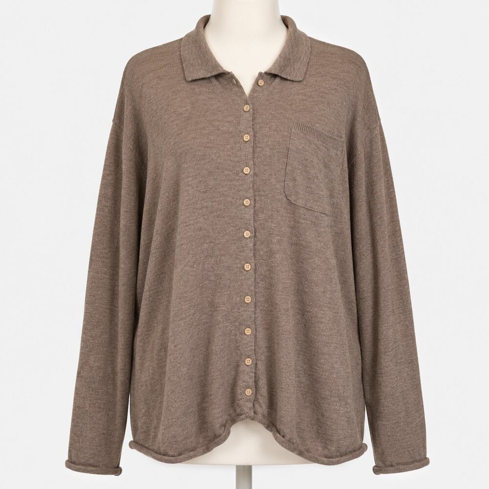 Free People FP Beach Brown Button Front Knit Cardigan Women's Medium M Pocketed
